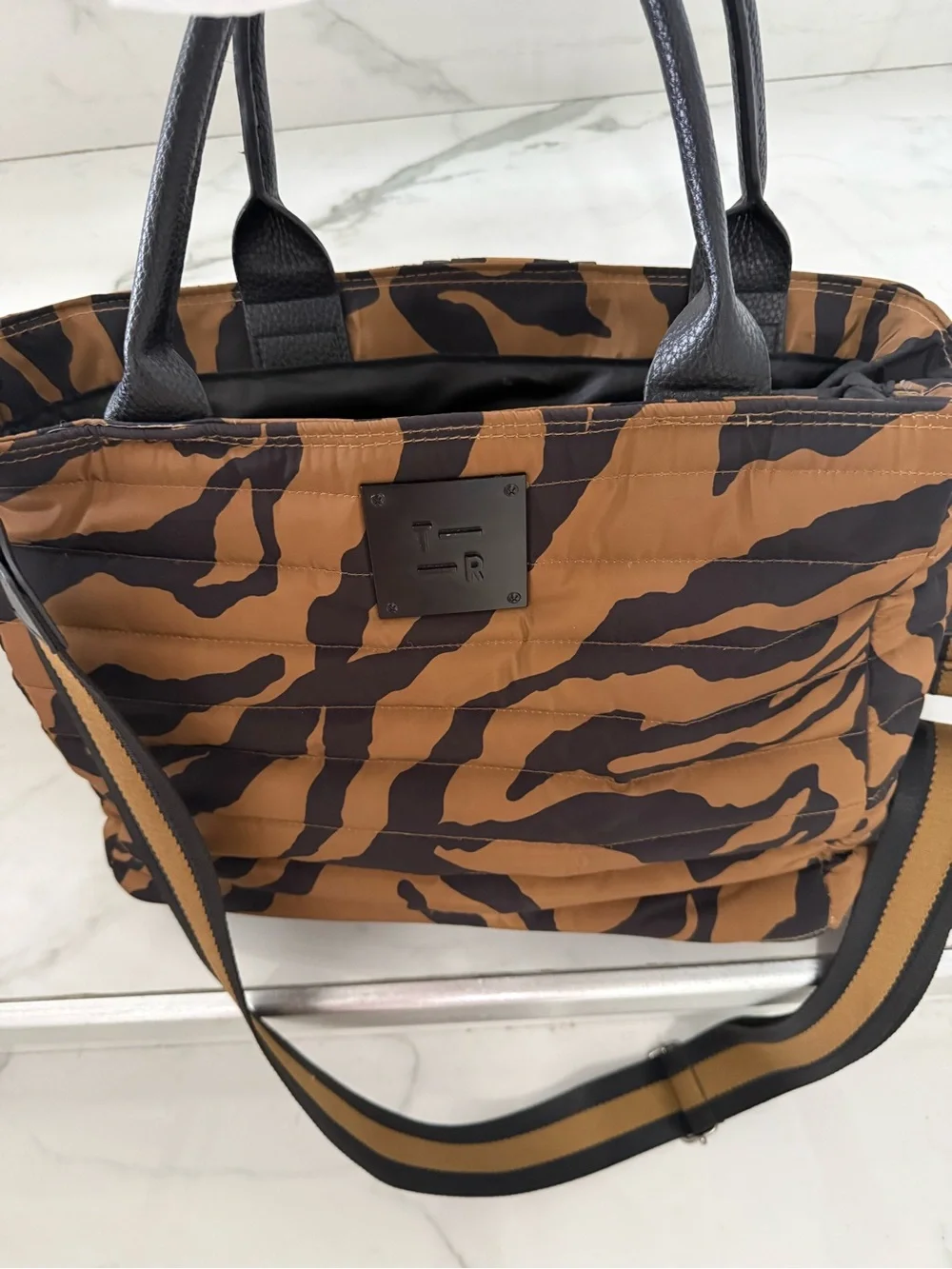 Think Royln Tiger Print Quilted Tote Crossbody Bag w/ Utility Pockets